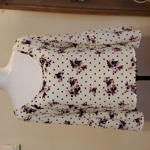 Living Doll Blouse Size 1 Long Bell Sleeve Top Floral Boat Neck Shirt